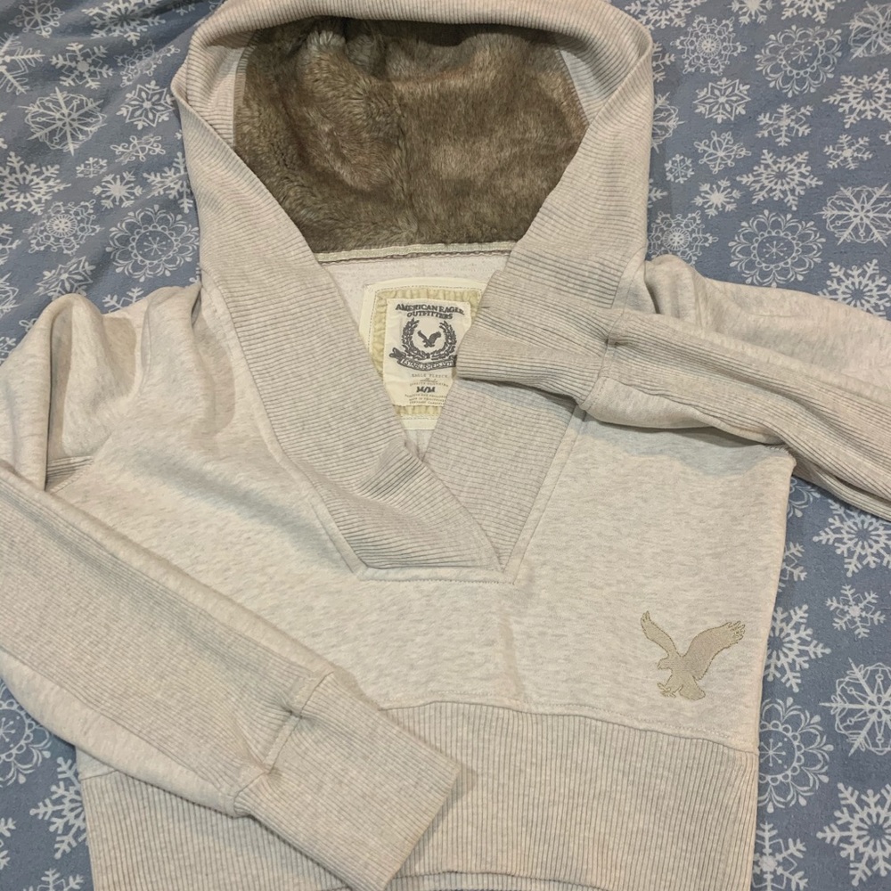 American Eagle Fur Lined Hoodie Crop Top